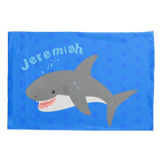 白素晴らしサメhappy cartoonイラストレーション 枕カバー (裏面)