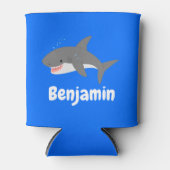 白素晴らしサメhappy cartoonイラストレーション 缶クーラー (正面)