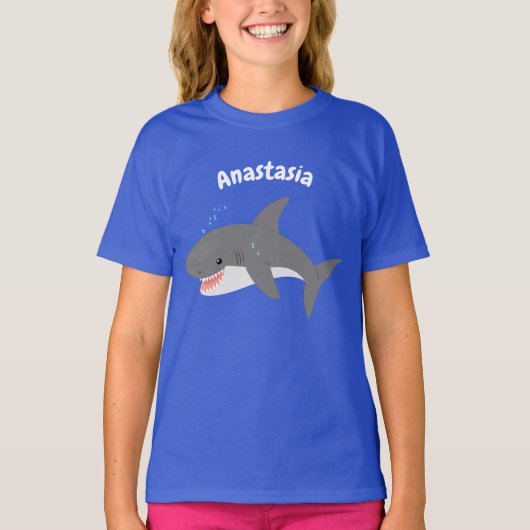 白素晴らしサメhappy cartoonイラストレーション tシャツ (正面)