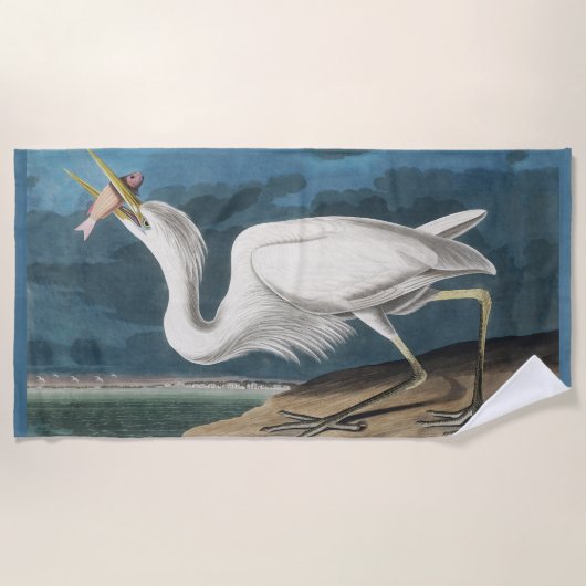 白素晴らしハロンAudubon鳥の野生動物絵画の ビーチタオル (正面)