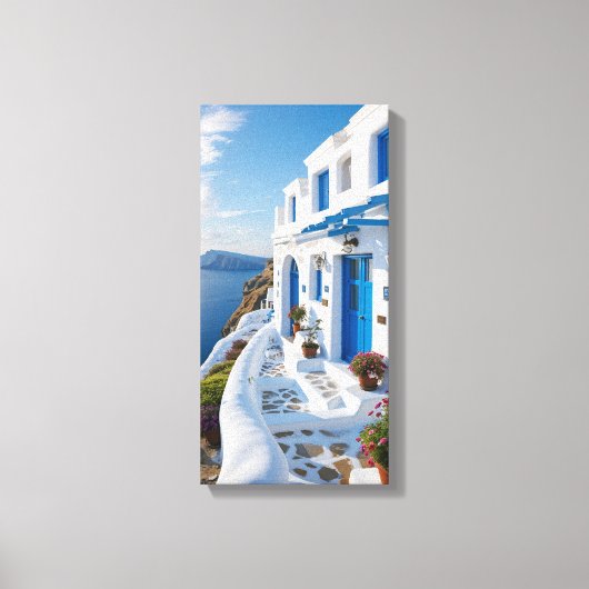 白素晴らし色のギリシャの家 キャンバスプリント (正面)
