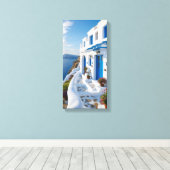 白素晴らし色のギリシャの家 キャンバスプリント (インサイチュ (ウッドフロア))