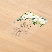 白素晴らし花ブライダルシャワーブランチ アクリル招待状 (レイダウン)