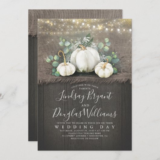 白素朴いカボチャと赤ん坊の息結婚の 招待状 (正面/裏面)