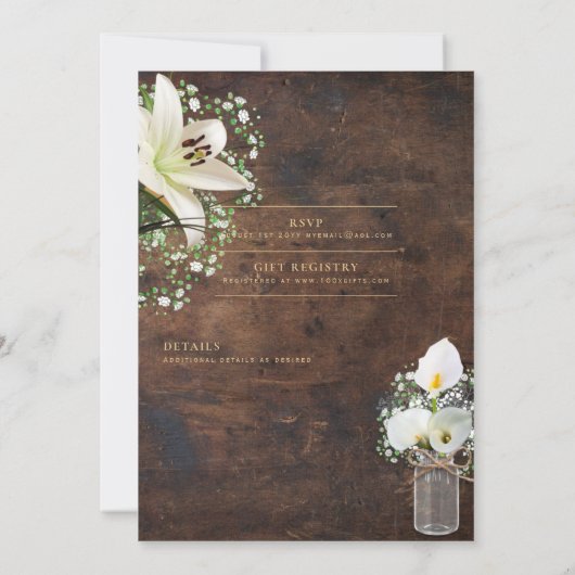 白素朴いカラ・リリーのフローラ結婚のデジタル 招待状 (裏面)