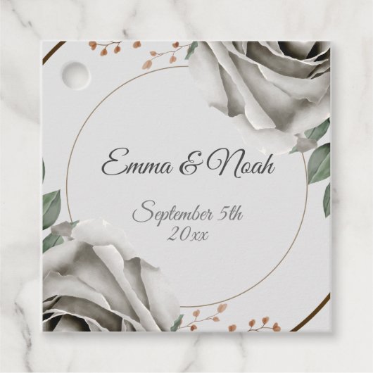 白素朴いバラの花結婚の フェイバータグ (正面)