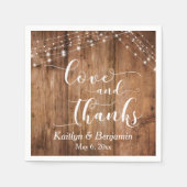 白素朴いライト付き木材、愛と感謝してい スタンダードカクテルナプキン (正面)