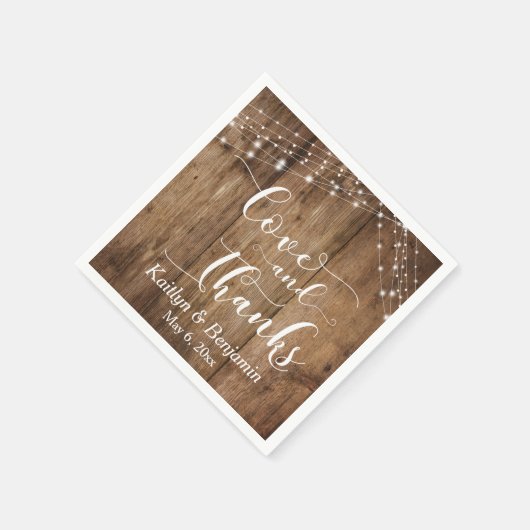 白素朴いライト付き木材、愛と感謝してい スタンダードカクテルナプキン (角)