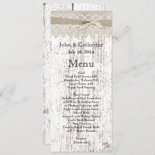 白素朴く洗った木とレースのメ結婚ニュー メニュー (正面/裏面)