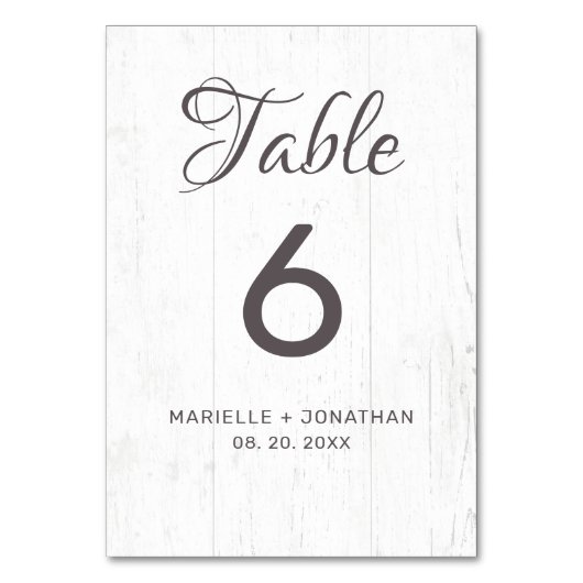 白素朴と灰色の風化した木結婚の テーブルナンバー (裏面)