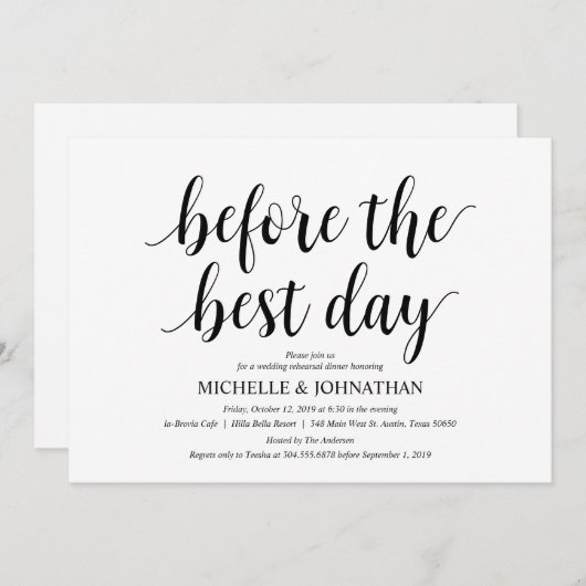白素朴と結婚黒のリハーサルディナー 招待状 (正面/裏面)