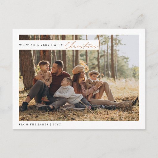 白素朴と緑の家族写真クリスマス シーズンポストカード (正面)