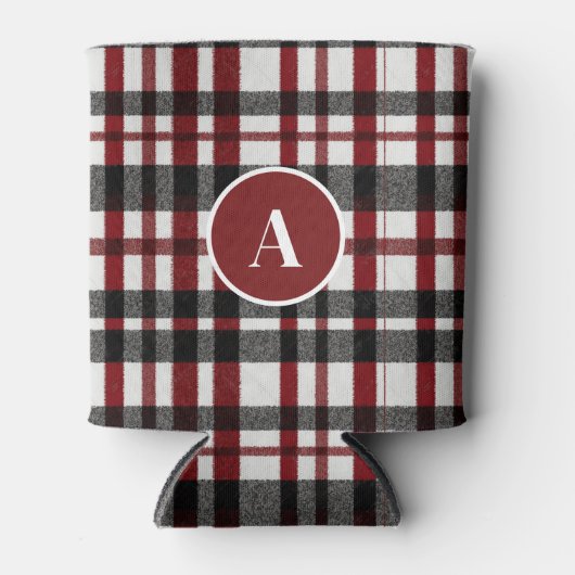 白素朴と赤の格子模様 缶クーラー (正面)