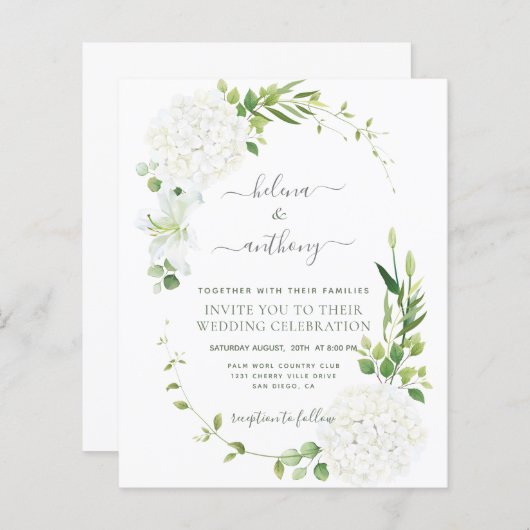 白素朴アジサイ結婚式招待状 (正面/裏面)