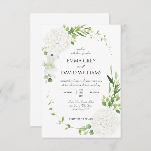 白素朴アジサイ結婚式招待状 サンキューカード (正面/裏面)