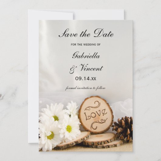 白素朴デイジーウッズ結婚式の日付を保存 セーブザデート (正面)