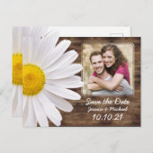白素朴デイジーウッドフォト結婚の日救付 案内ポストカード (正面/裏面)