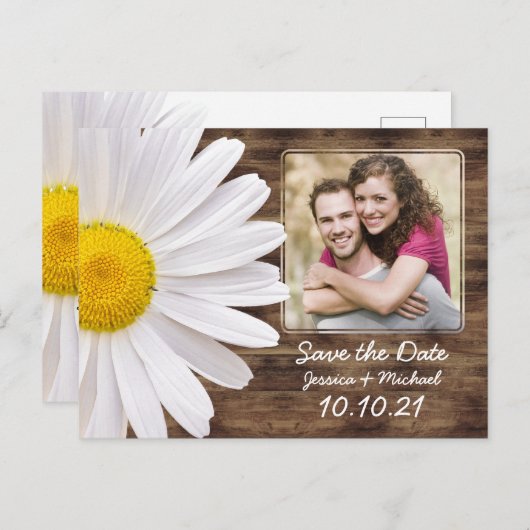 白素朴デイジーウッドフォト結婚の日救付 案内ポストカード (正面/裏面)