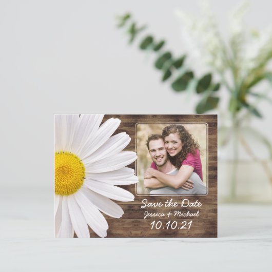 白素朴デイジーウッドフォト結婚の日救付 案内ポストカード (スタンド正面)