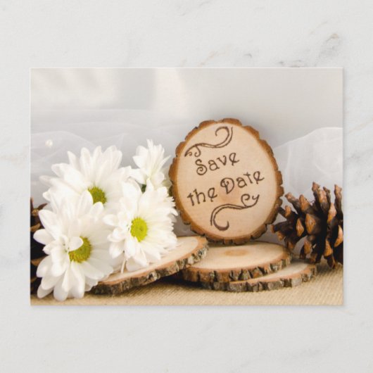 白素朴デイジーウッドランドウェディング日付を保存 案内ポストカード (正面)