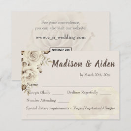 白素朴バラ結婚式RSVPレスポンスカード 出欠カード