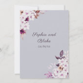 白素朴ピンクの花ボホクラウドグレイ結婚ズ 招待状 (裏面)