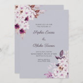 白素朴ピンクの花ボホクラウドグレイ結婚ズ 招待状 (正面/裏面)