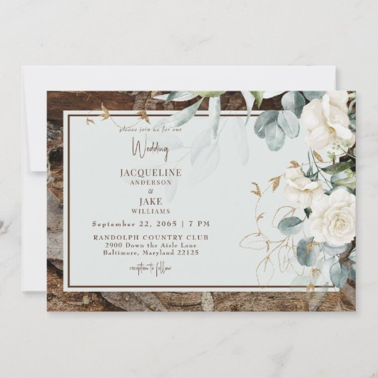 白素朴フローラウッドライトサー結婚ズ 招待状 (正面)