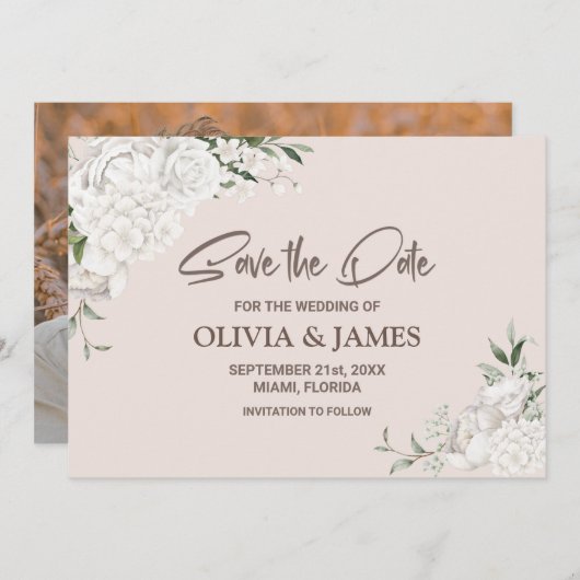 白素朴フローラカスタム写真結婚の セーブザデート (正面/裏面)