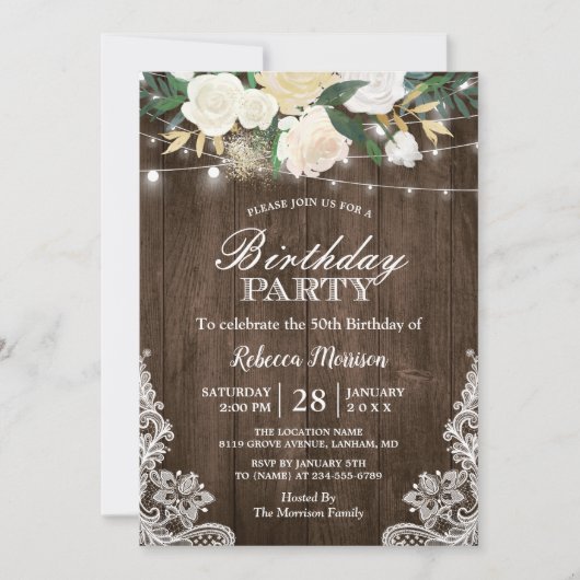 白素朴フローラストリングライツバースデーパーティー 招待状 (正面)