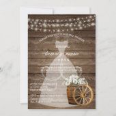 白素朴フローラ付き木製バレルブライダルシャワー 招待状 (正面)