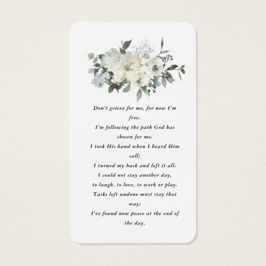 白素朴フローラ写真葬式祈りの言葉カード (裏面)