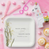 白素朴フローラ水彩結婚色 ペーパープレート (パーティー)