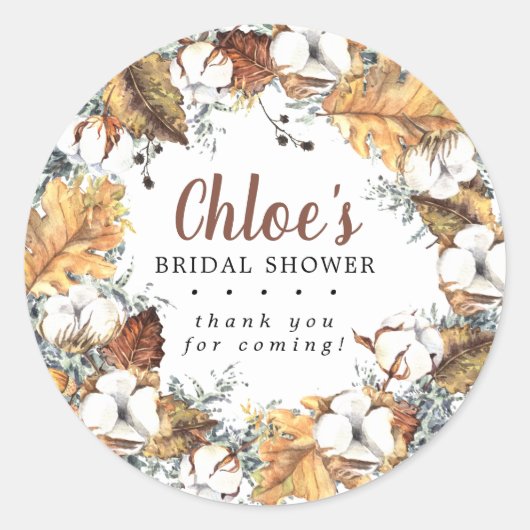 白素朴フローラ秋ブライダルシャワーありがとう ラウンドシール (正面)