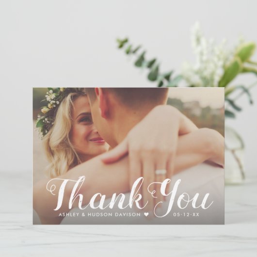 白素朴ブラシ付きスクリプ結婚トの写真 サンキューカード (スタンド正面)