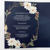 白素朴マグノリアフローラQRコード海軍結婚ズ 三つ折り招待状 (内部最初)