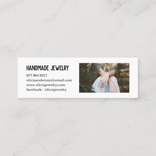 白素朴モダン黒の手作りジュエリー スキニー名刺 (裏面)