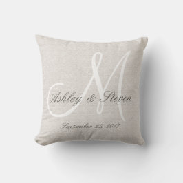 白素朴モノグラムでリネンの外観 クッション