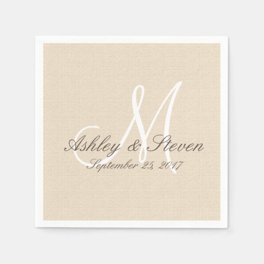 白素朴モノグラムでリネンの外観 スタンダードカクテルナプキン (正面)