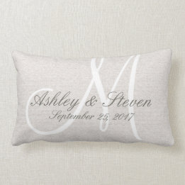 白素朴モノグラムでリネンの外観 ランバークッション