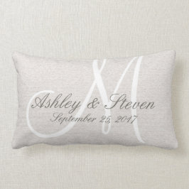 白素朴モノグラムでリネンの外観 ランバークッション