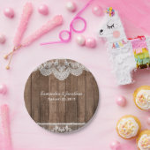 白素朴レースとウッド結婚ズ ペーパープレート (パーティー)