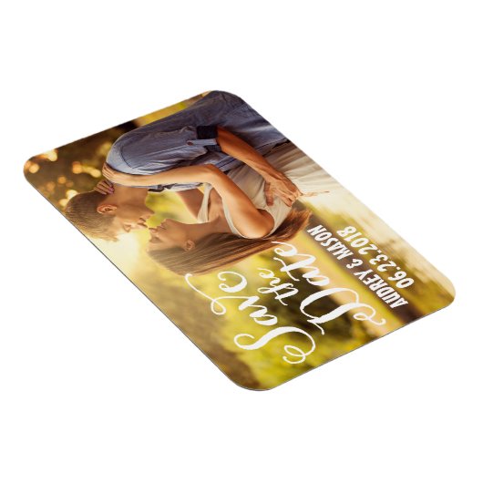 白素朴文字結婚の写真日付の保存 マグネット (右側)