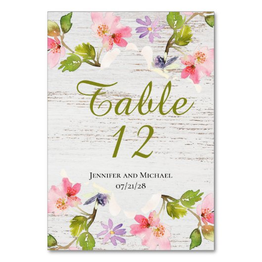 白素朴木のピンクの花模様予約 テーブルナンバー (正面)