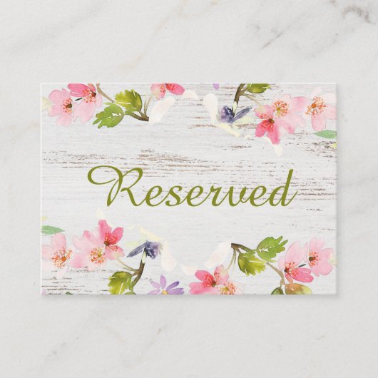 白素朴木のピンクの花模様予約 プレイスカード (正面)