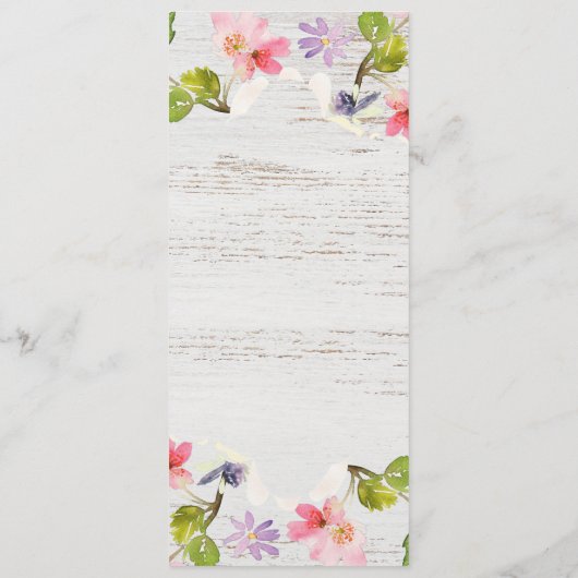 白素朴木のピンクの花模様予約 メニュー (裏面)