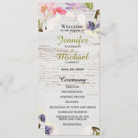 白素朴木のピンクの花模様結婚ズ プログラム (正面/裏面)