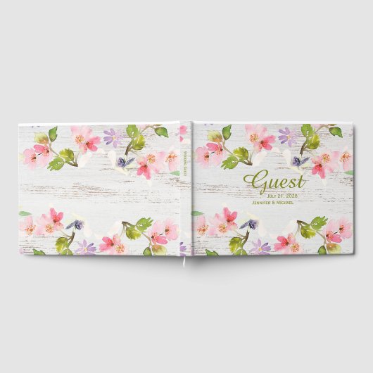 白素朴木のピンクの花模様 ゲストブック (全面)