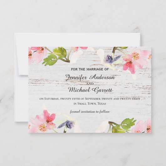 白素朴木のピンクの花模様 セーブザデート (裏面)