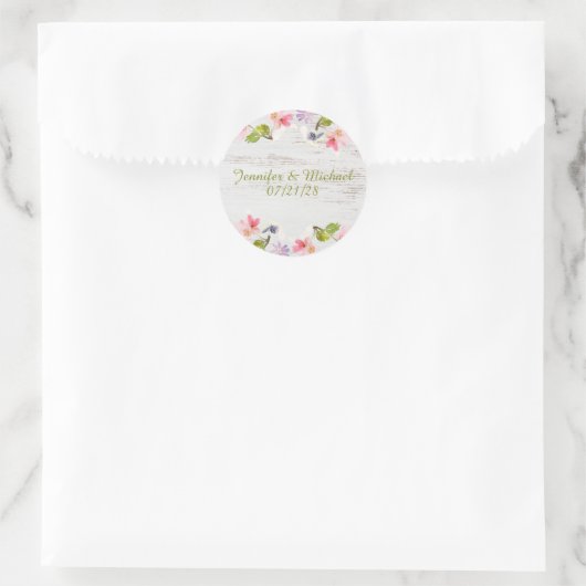 白素朴木のピンクの花模様 ラウンドシール (バッグ)